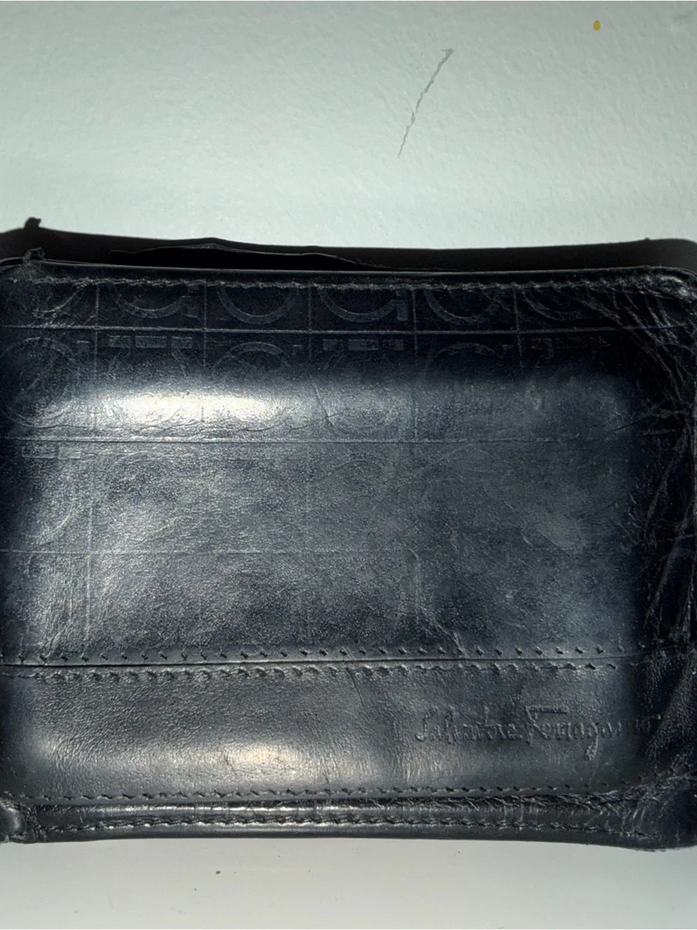 Authentic Used Salvatore Ferragamo Black Leather Men's Wallet - Needs Repair